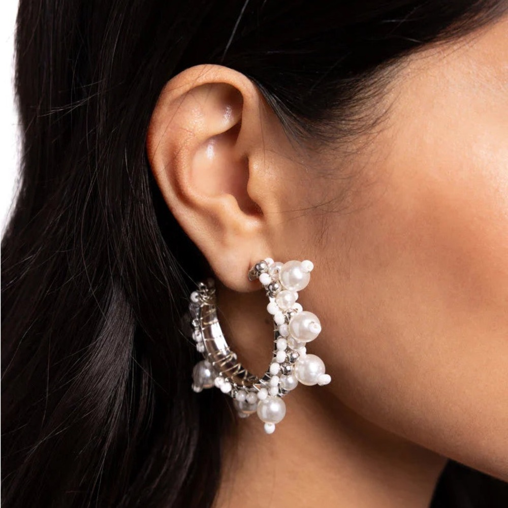 Paparazzi Jewelry - Elite Expense White Hoop Earrings - Vintage